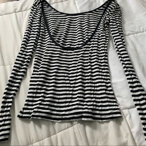 striped scoop back long sleeve shirt